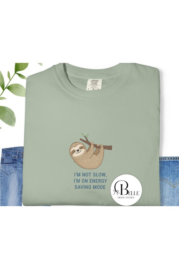 Cute Sloth gift, Embroidered Sloth Shirt, Lazy Day Shirt, , Energy Saving Mode Tee