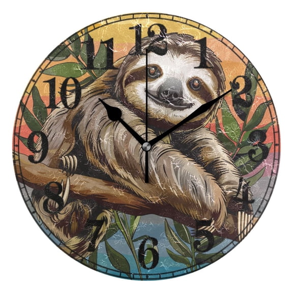 Cute Sloth on Branch Silent Wall Clock 10" Non-Ticking Battery Clock