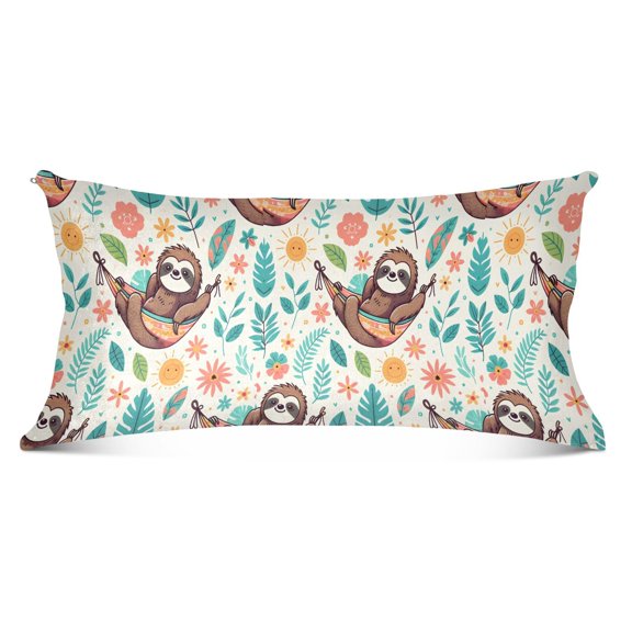 Cute Sloth on Hammock Plush Pillow Cases Body Size Ultra Soft Warm Pillowcases with Zipper 20"x54"
