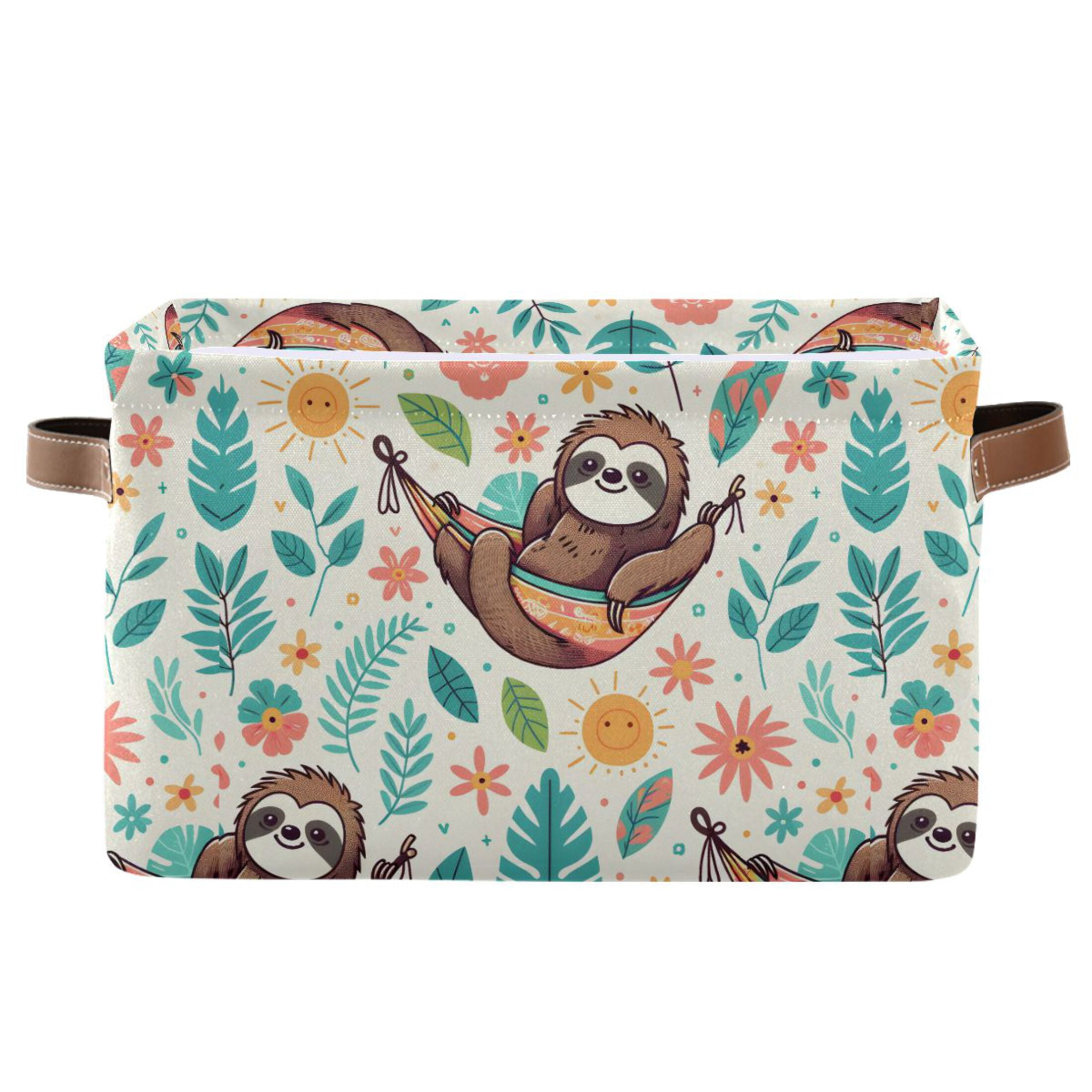Cute Sloth on Hammock Storage Bins with Handle Fabric Organizer Basket ...