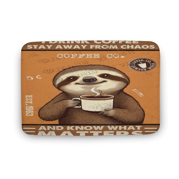 Cute Sloth with Coffee Design Bathroom Rug - 16x24 inches, Plush Coral Fleece, Non-Slip Backing, Ideal for Sloth Lovers, Easy to Clean