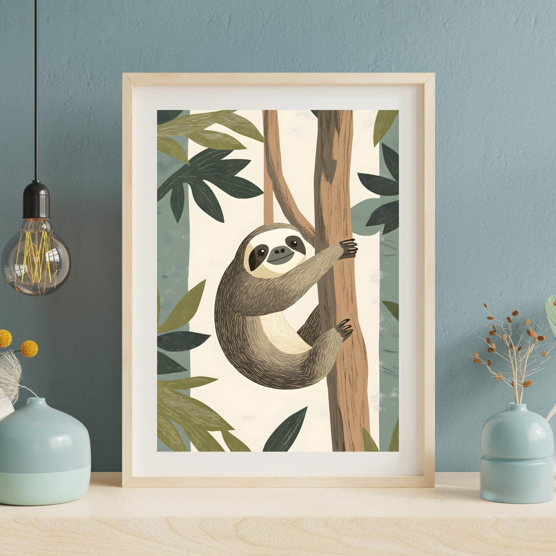 Cute Slothadorable Sloth Poster, Sloth Hanging On Tree Print, Jungle ...