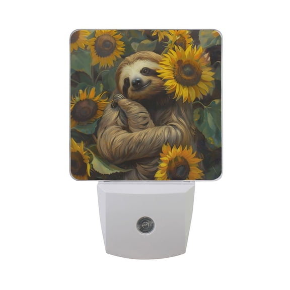 Cute Sloths Sunflowers LED Night Light with Smart Sensor Plug Into Wall Dusk to Dawn 2 packs