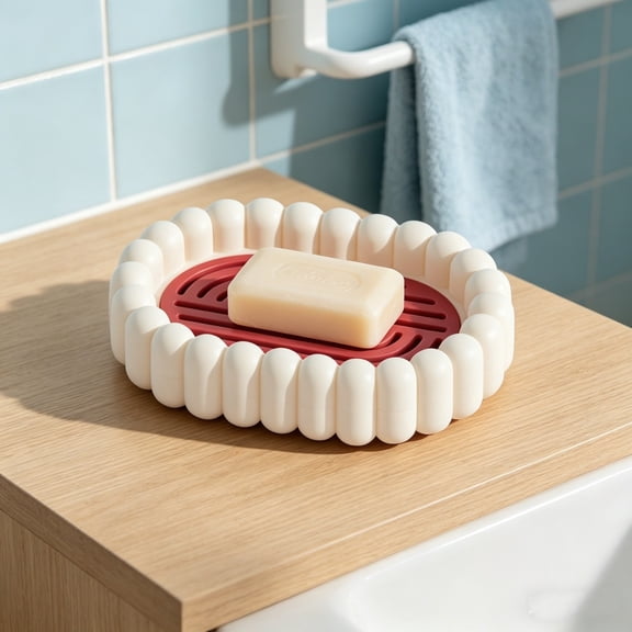 Cute Slotted Draining Soap Tray Removable Water Catch Tray Anti-Soggy Bar Soap Container Sturdy Plastic Compact Countertop Storage For Bathroom Dorm Travel Kitchen Sink Daily Use