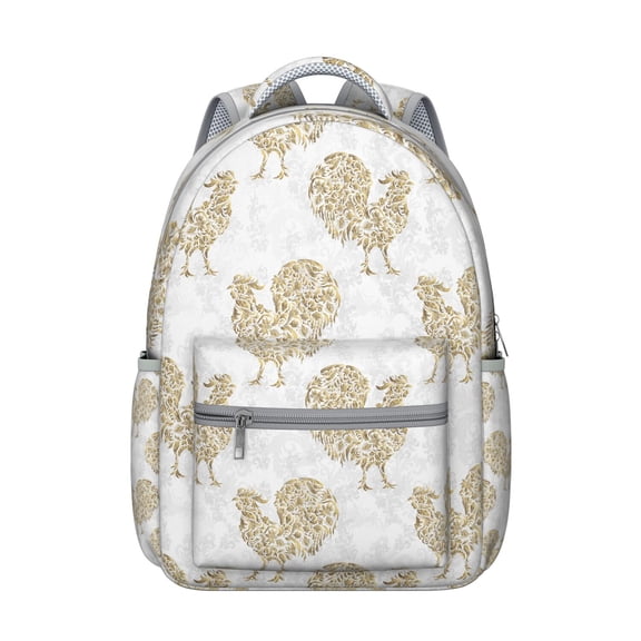 Cute Small Backpack for School with Retro Rooster and Hen Patterns, Lightweight and Fashionable Travel Bag