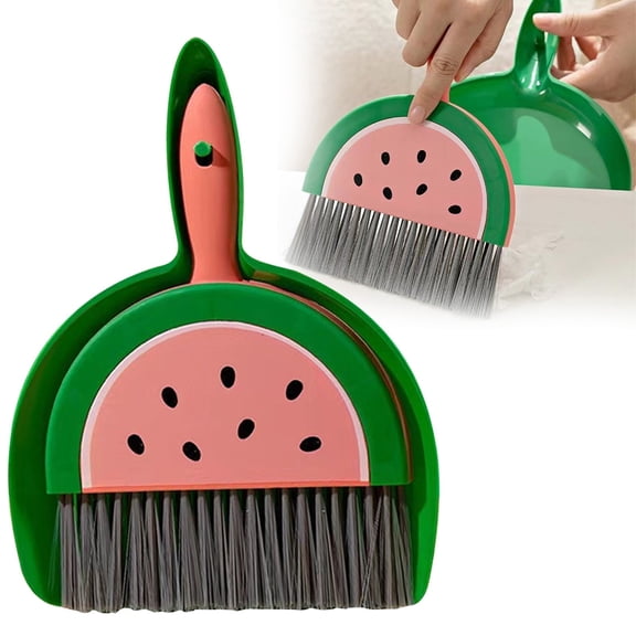 Cute Small Cleaning Brush & Dustpan Set (9.06x7.09 Inch), Watermelon Design Desktop Table Cleaner for Bedroom, Kids Cleaning Toy