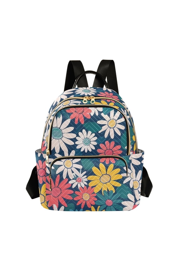 Cute Small Colorful Daisies Quilted Backpack Fashion Daypack Commuter Bag for Women 14 L
