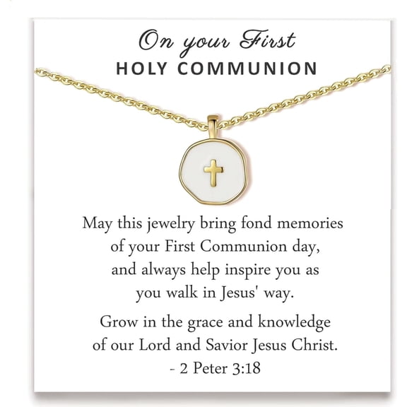 Cute Small Cross Necklace, First Communion Baptism Decorations Party Favors Christian Religious Easter Jewelry Gifts for Daughter Granddaughter Niece