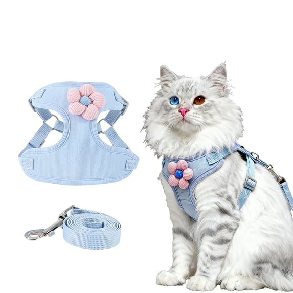 Cute Small Dog & Cat Harness Collar and Leash, Breathable Soft Mesh Padded Harness for Small Dogs & Cats, Perfect for Daily Walks, Parties, Holiday Gatherings & Gifts, Blue,XL