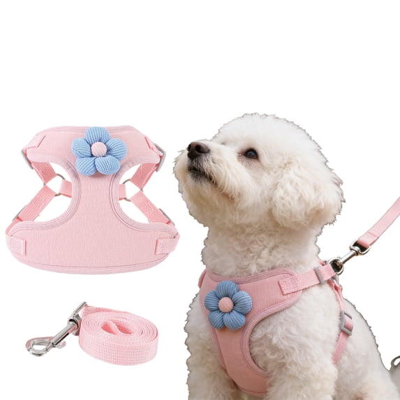 Cute Small Dog & Cat Harness Collar and Leash, Breathable Soft Mesh Padded Harness for Small Dogs & Cats, Perfect for Daily Walks, Parties, Holiday Gatherings & Gifts, Pink,XL