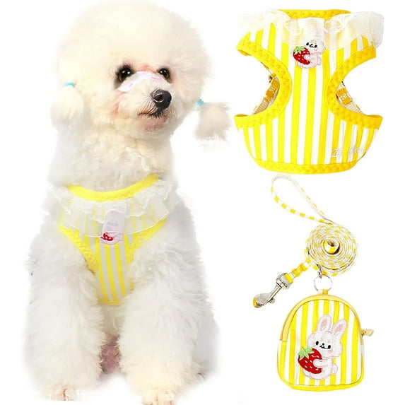 Cute Small Dog Harness and Leash Set with Bags No Pull Dog Vest Harness Soft Breathable Mesh Puppy Dog Harness for Small Dogs Cats Spring Summer Yorkies Shih Tzu