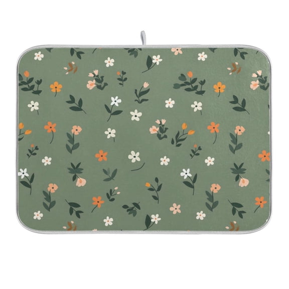 Cute Small Flowers and Leaves Dish Drying Mat 16x18 Absorbent Microfiber Draining Rack Pad for Kitchen Counter Sink