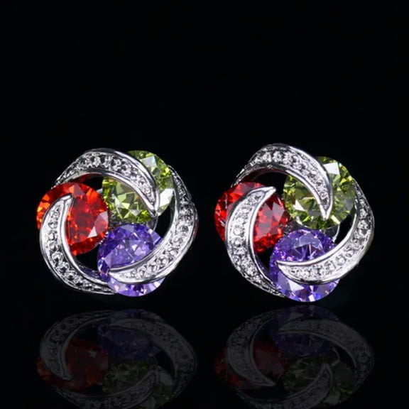 Cute Small Pink Cubic Zirconia Revolving Round Stud Earrings Women Party Jewelry