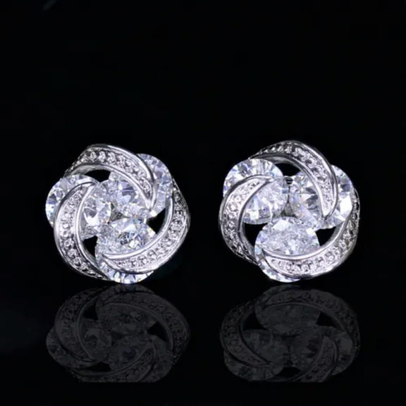Cute Small Pink Cubic Zirconia Revolving Round Stud Earrings Women Party Jewelry