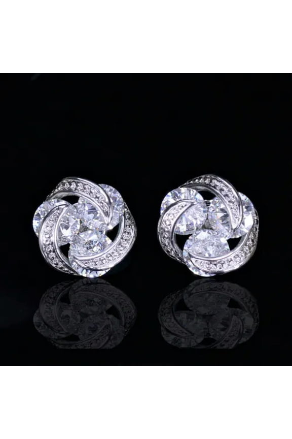 Cute Small Pink Cubic Zirconia Revolving Round Stud Earrings Women Party Jewelry
