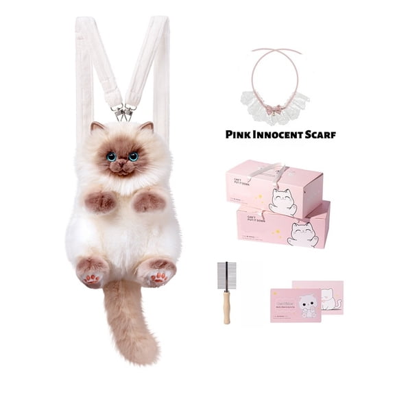 Cute Small Ragdoll Cat Plush Backpack, Realistic Stuffed Animal Doll Bag for Kids & Adults, Soft Plush Cat Toy Shoulder Bag, Adorable Gift for Girls, Birthday, Holiday, or Everyday Use