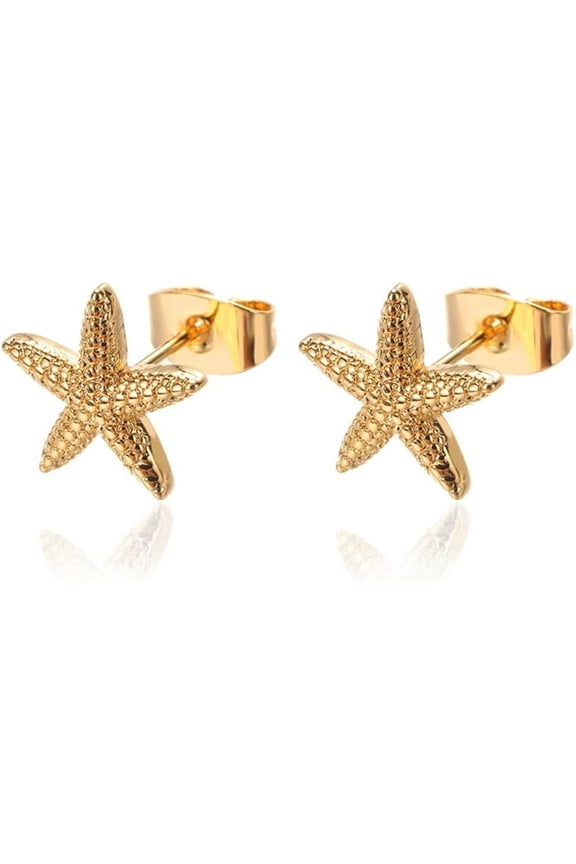 Cute Small Starfish Stud Earrings for Women Trendy 14k Gold Plated Ocean Sea Style Minimalist Simple Cartilage Tragus Post Pin Dainty Summer Beach Party Charm Jewelry for Her Daughter
