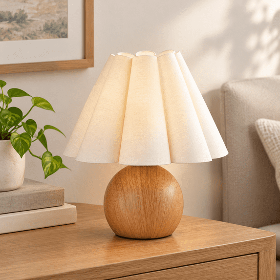 Cute Small Table Lamp Modern Bedside Nightstand With Fabric Lampshade ...