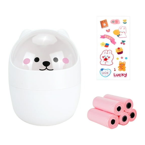 Cute Small Trash Can with Lid, Mini Trash Can, Desktop Paper Bin with 5 Rolls of Bin Liners, Portable Tabletop Dustbin, Cartoon Animal Rubbish Storage for Kitchen (Orange)