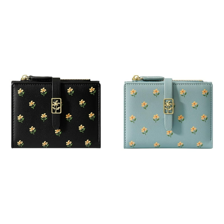 Cute Small Wallet For Girls Women PU Leather Two Folded Flowers Pocket With Card Holder Slim Short Wallet Woman s Wallet Ultra Wallet Case Dinosaur Wallet Flat Wallet for Men Wallet Clutch Flip