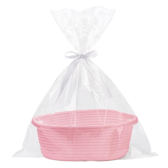 Cute Small Woven Rope Basket With Handle And Gift Bag Ribbons Decorative Empty Gift Basket 12x8x5 Inch