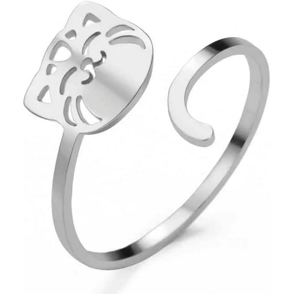Cute Smile Cat Animal Open Statement Ring Stainless Stee Adjustable Expandable Wrap Kitty Knuckle Band Chic Rings Stacking Comfort Fit Finger Band Fashion Aesthetic Jewelry for Daughter Niece