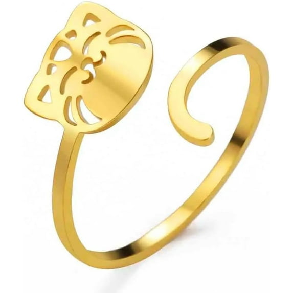 Cute Smile Cat Animal Open Statement Ring Stainless Stee Adjustable Expandable Wrap Kitty Knuckle Band Chic Rings Stacking Comfort Fit Finger Band Fashion Aesthetic Jewelry for Daughter Niece