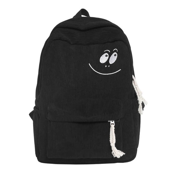 Cute Smile Corduroy Backpack Rucksack Daypack (Black One Size)