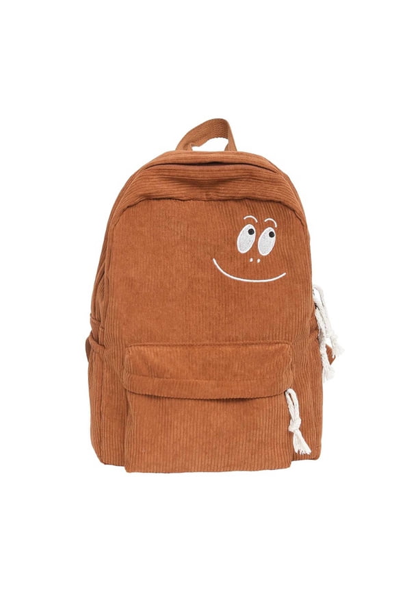 Cute Smile Corduroy Backpack Rucksack Daypack (Brown One Size)