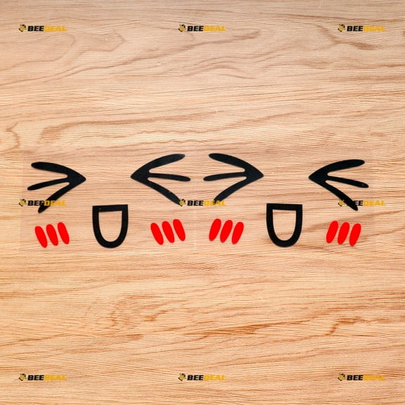 Cute Smile Face Bling Eyes Car Side Mirror Sticker Decal Vinyl - Pair Black+Red 5" - No Background Die-cut 0125A5