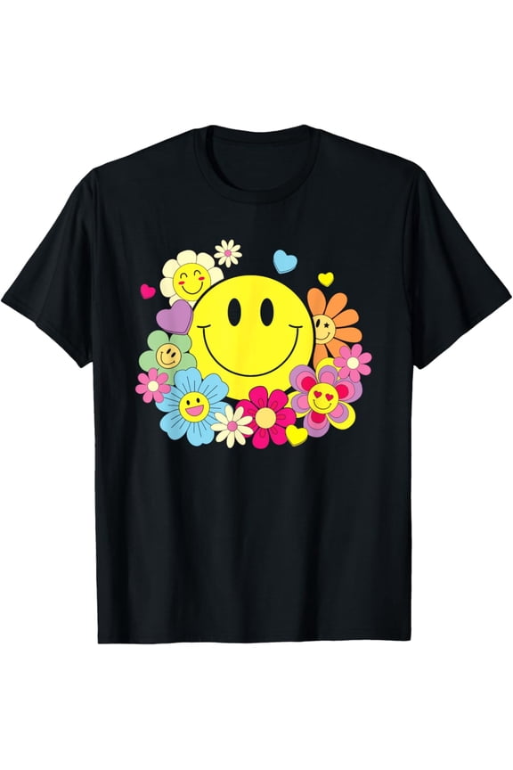 Cute Smile Face Flower Happy Face Flowers Heart Girls T-Shirt, F844 Tshirt All Size S-5XL