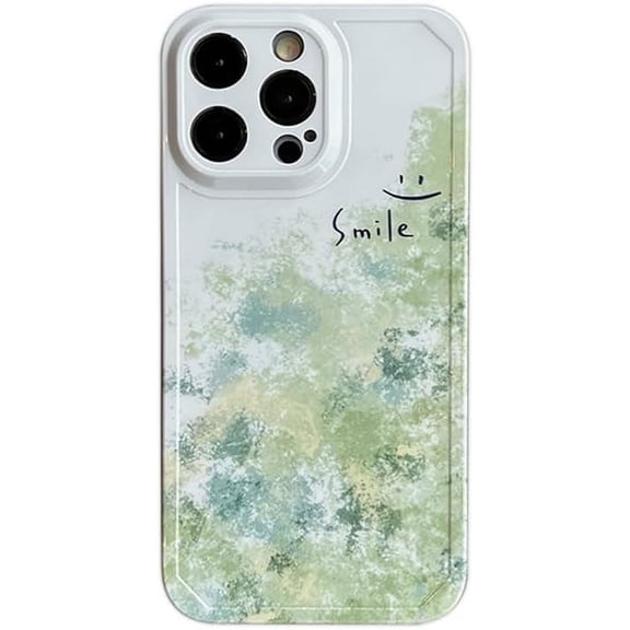 Cute Smile Face Green Halo Dyeing Soft Phone Case Compatible with iPhone Case (White,iPhone 15)