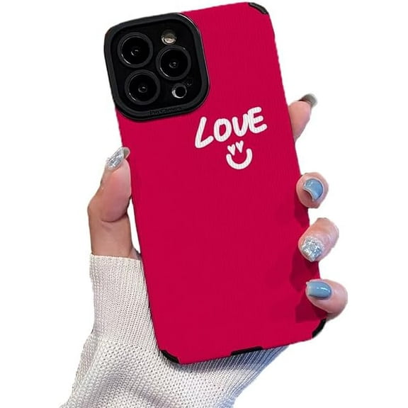 Cute Smile Face Love Heart Red Soft Phone Case Compatible with iPhone Case (Red,iPhone 14 Pro Max)