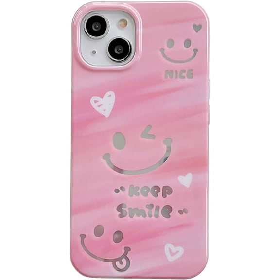 Cute Smile Face Love Heart Soft  for iPhone Case (Pink,iPhone 14 Pro Max)