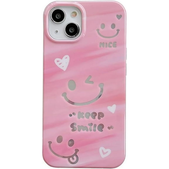 Cute Smile Face Love Heart Soft for iPhone Case (Pink,iPhone 15)