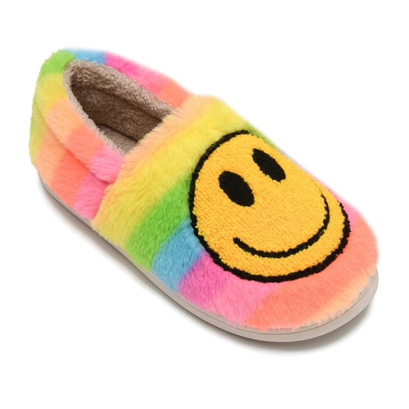 Cute Smile Face Slippers for Kids Soft Plush House Slippers for Girls Boys with Memory Foam Non Slip Warm Happy Face Shoes for Indoor Outdoor
