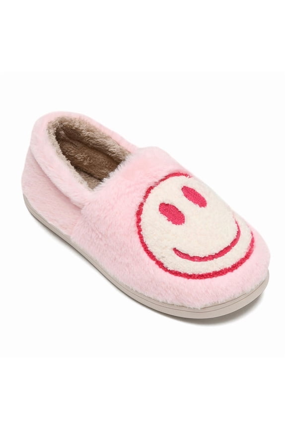 Cute Smile Face Slippers for Kids Soft Plush House Slippers for Girls Boys with Memory Foam Non Slip Warm Happy Face Shoes for Indoor Outdoor