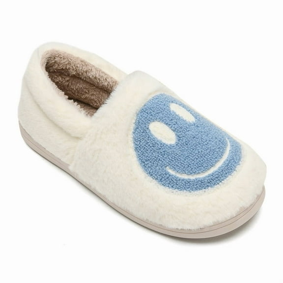 Cute Smile Face Slippers for Women Men Retro Slip-on Plush Happy Face Slippers Warm Soft Fuzzy Socks Shoes for Indoor Outdoor