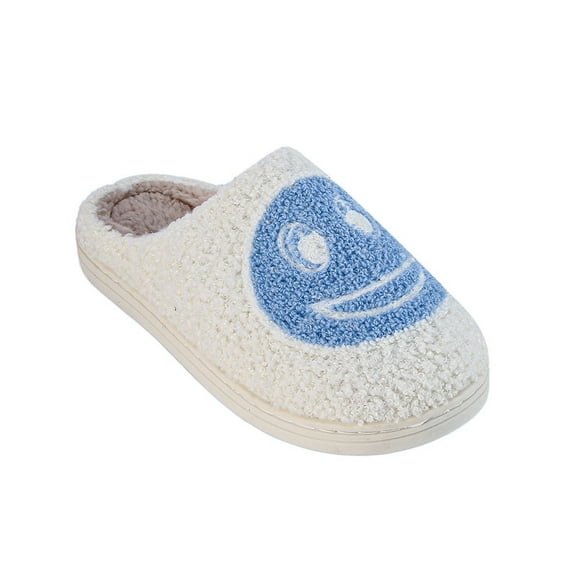 Cute Smile Face Slippers for Women and Men, Soft Cozy Warm Fuzzy Plush Happy House Slides for Winter, Non Slip Indoor/Outdoor Fluffy Slippers