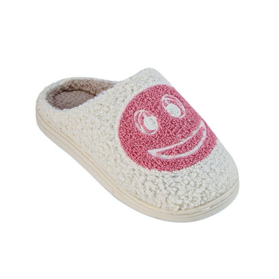 Cute Smile Face Slippers for Women and Men, Soft Cozy Warm Fuzzy Plush Happy House Slides for Winter, Non Slip Indoor/Outdoor Fluffy Slippers