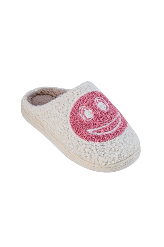 Cute Smile Face Slippers for Women and Men, Soft Cozy Warm Fuzzy Plush Happy House Slides for Winter, Non Slip Indoor/Outdoor Fluffy Slippers