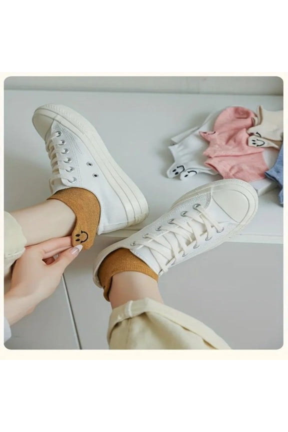 [Cute Smile Face Socks] 10 Pairs Cute Smile Face Socks  Soft And Comfortable | Breathable Low-top Women‘s Socks And Stockings  Perfect For Everyday Chic Casual Wear