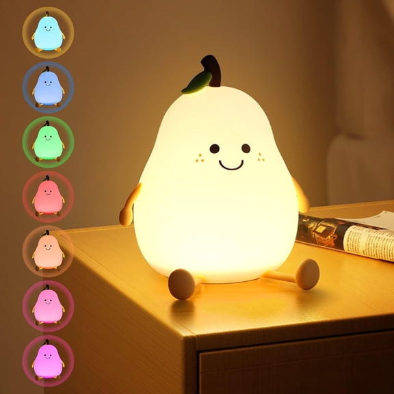 Cute Smile Pear Night Light, Soft Silicone Kids Nursery Nightlight LED Touch Light, USB Rechargeable Baby Sleep Dimmable Bedside Lights, Mini Table Lamp for Children Toddlers Women Teen Girls