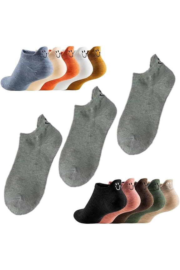 Cute Smile Socks, Cartoon Embroidered Expression Women Short Sock Funny Candy Color Socks Smile Face Design