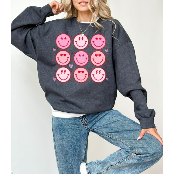 Cute Smile Valentine's Day Crewneck, Retro Pink Valentines Sweatshirt, Valentines Day TShirt, Galentine's Day Sweatshirt, Fun Vday Design 1842018288 2509