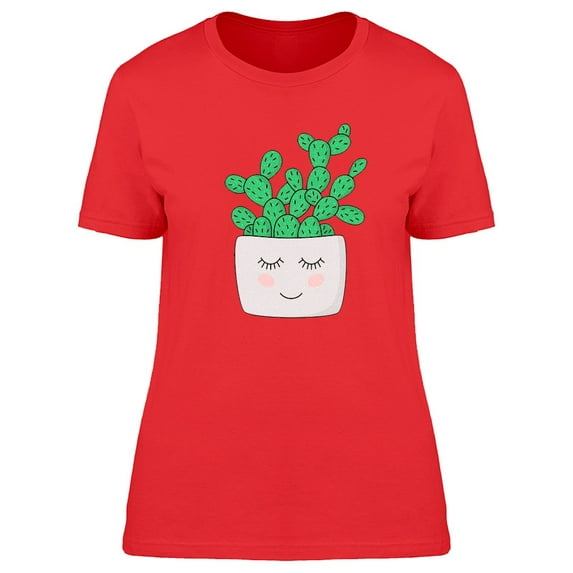 Cute Smiley Cactus Doodle T-Shirt Women -Image by Shutterstock, Female Large