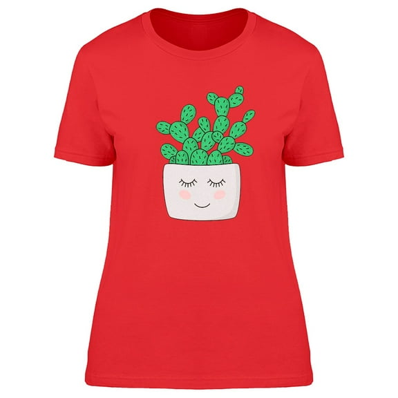 Cute Smiley Cactus Doodle T-Shirt Women -Image by Shutterstock, Female Large