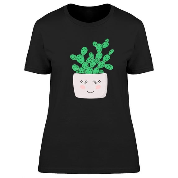 Cute Smiley Cactus Doodle T-Shirt Women -Image by Shutterstock, Female XX-Large
