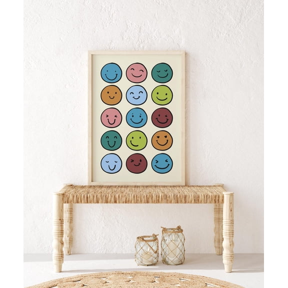 Cute Smiley Face Decor Wall Art Minimalist Happy Face Unframed Paper Print