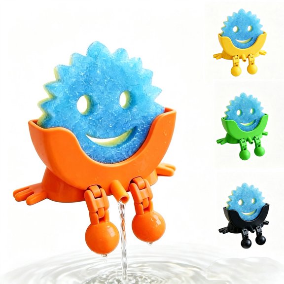 Cute Smiley Face Sponge Holder, Self‑Draining Kitchen Sink Scrubber Holder, Fun Cartoon Dish Sponge Drying Rack for Countertop Sink, Sponge Not Included, Multiple Colors Available
